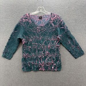 Origami Magic Scarf Blouse Womens One Size Green Pink Crinkle Stretch Ruffle Top